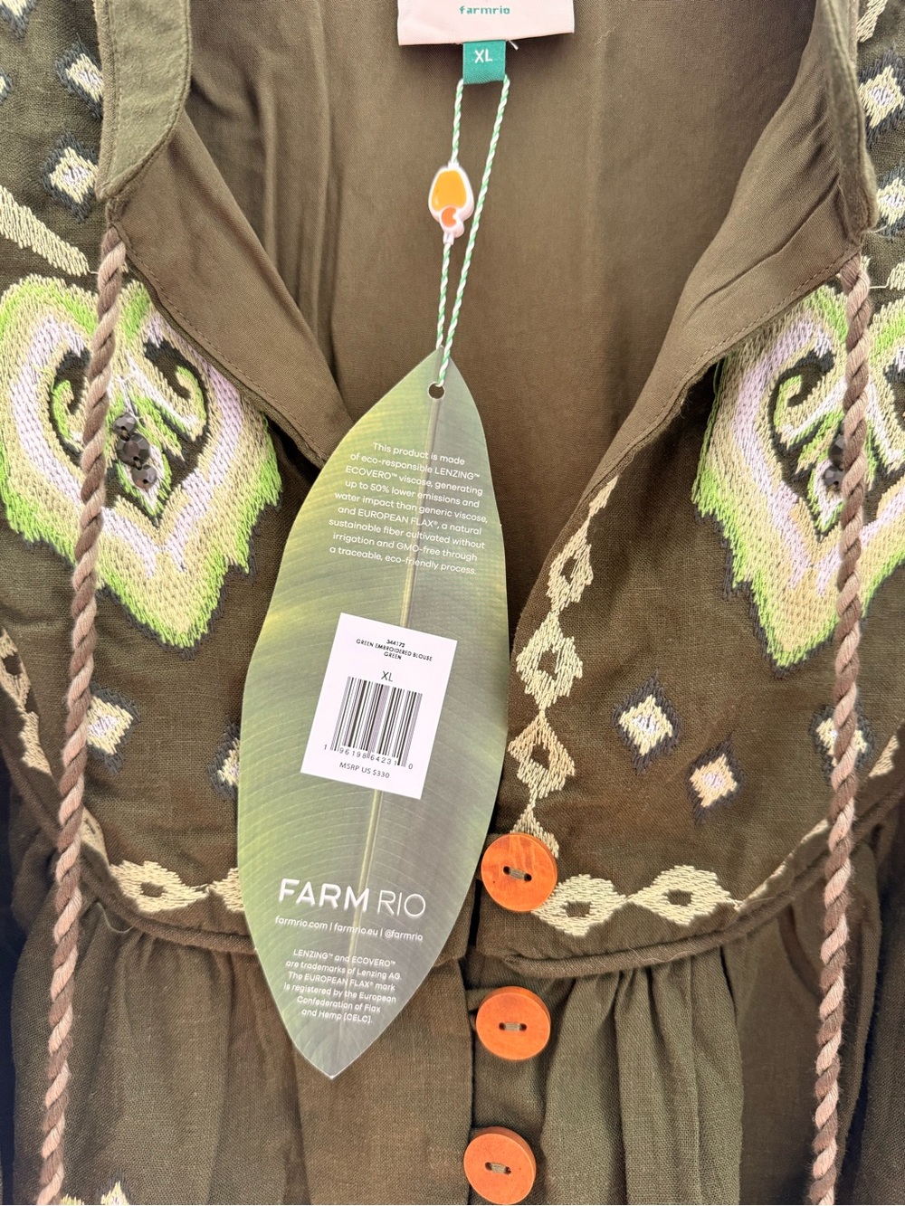 Farm Rio Embroidered Linen Top - XL - Picture 4 of 6